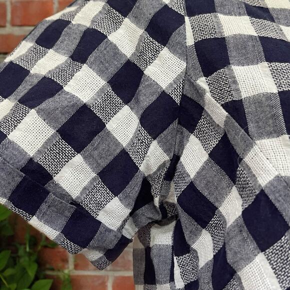 Maddie Navy Blue and White Gingam Front Tie Pull-over Blouse Size Large Summer  - Picture 3 of 11